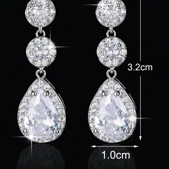 Silver Elegant Women's Water Drop Dangle Earrings - Picture 3 of 7